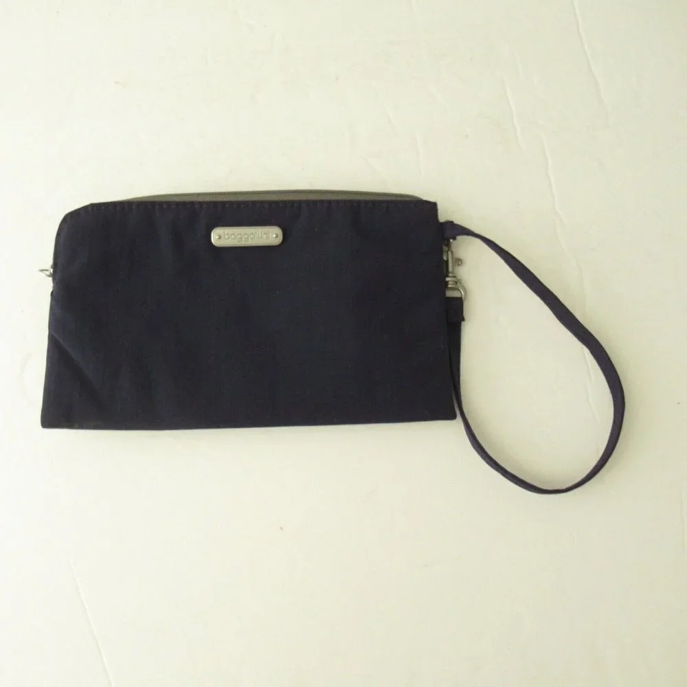 Baggallini‎ RFID Wristlet Wallet Organizer Navy Blue Solid Travel Pouch